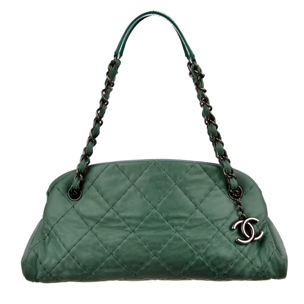 Authentic CHANEL Handbag! Small Just Mademoiselle Bowler Bag In Metallic Green